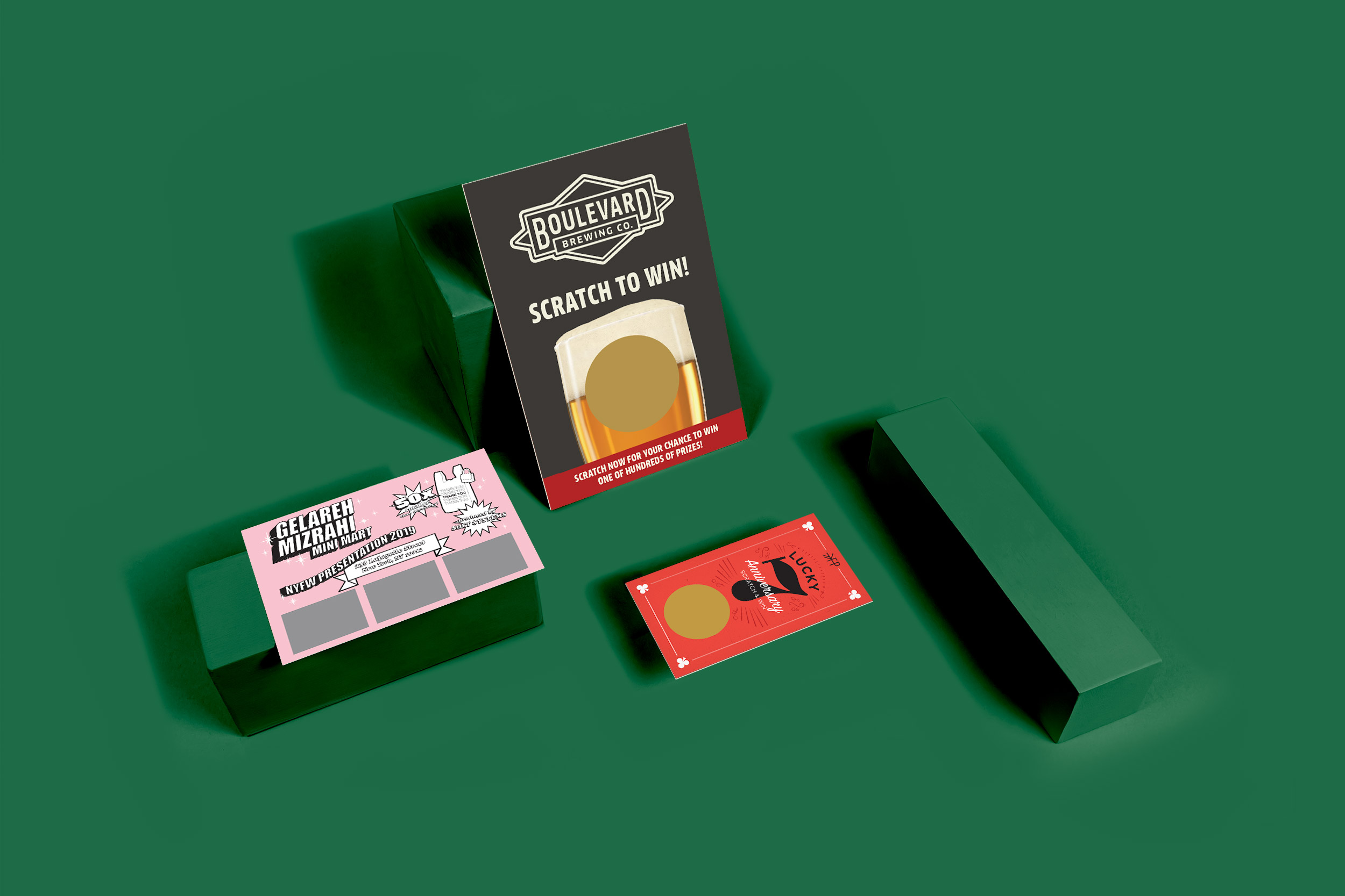 Boulevard classic single-color scratch off card printed on 12pt C2S stock