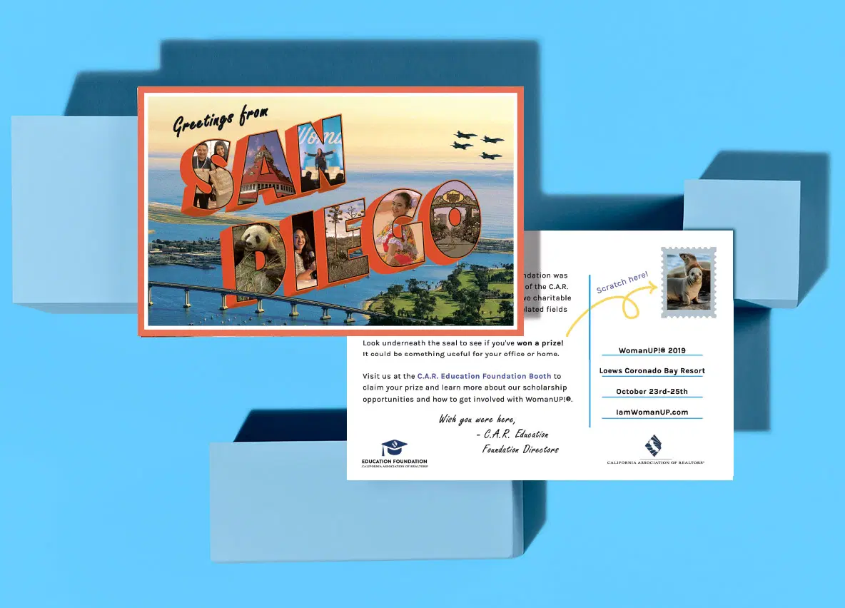 San Diego tourism scratch off card handed out at a local event