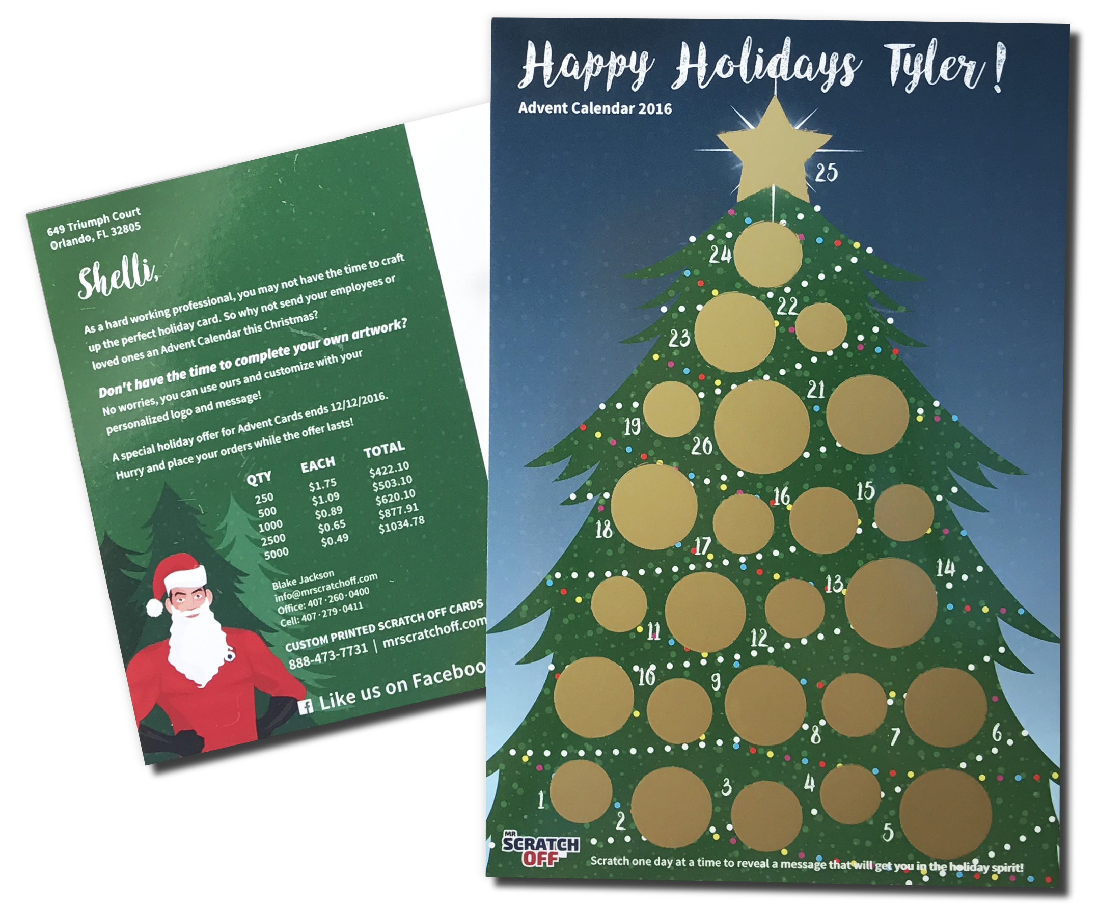 Custom scratch off card printed for a real estate farm-drop mailer