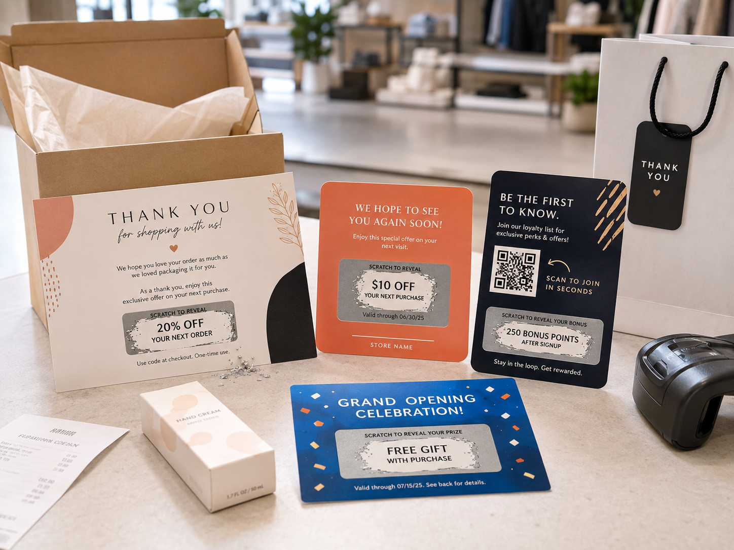 Retail stores & e-commerce brands using custom scratch-off cards