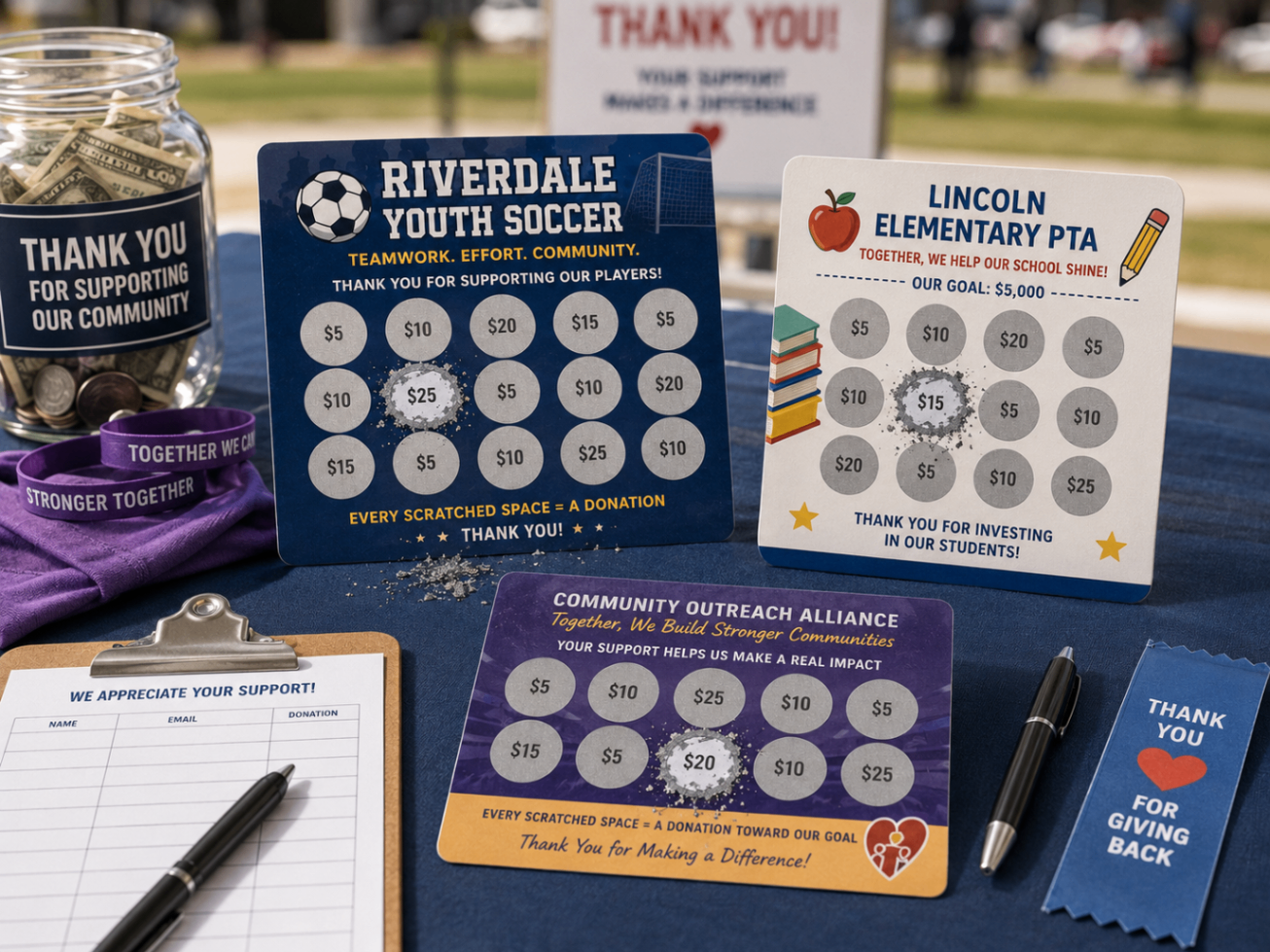 Nonprofits & fundraising teams using custom scratch-off cards