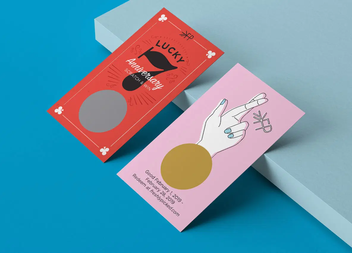 Lucky-themed scratch off card with a gold latex prize panel