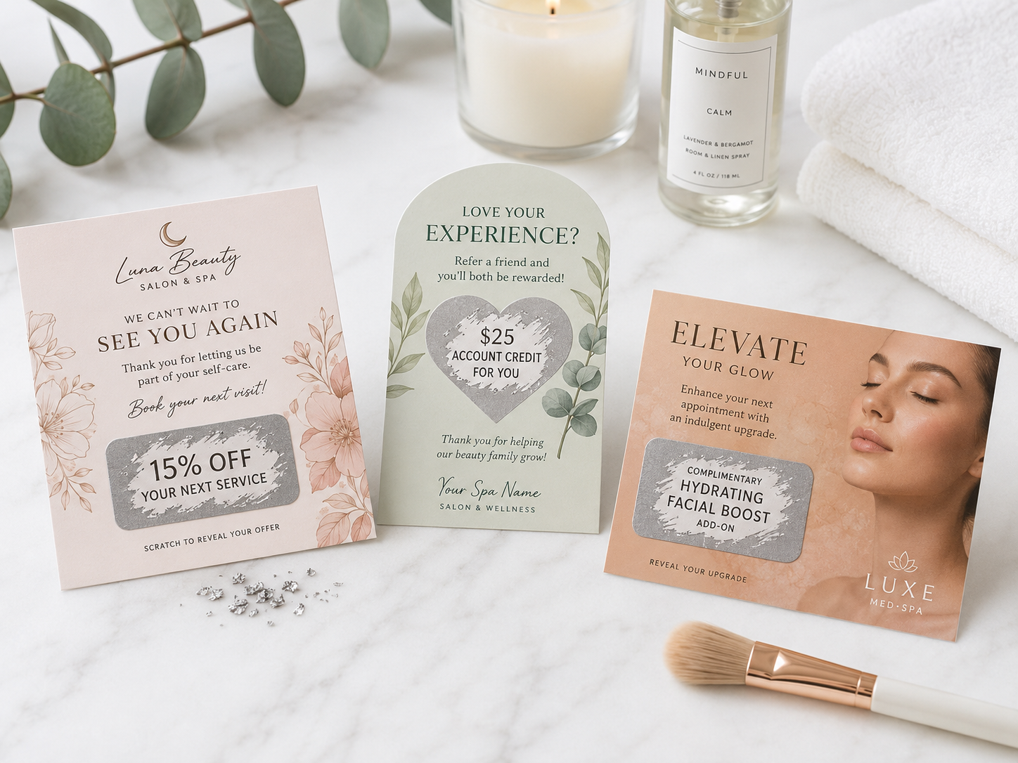 Salons, spas & med-spas using custom scratch-off cards