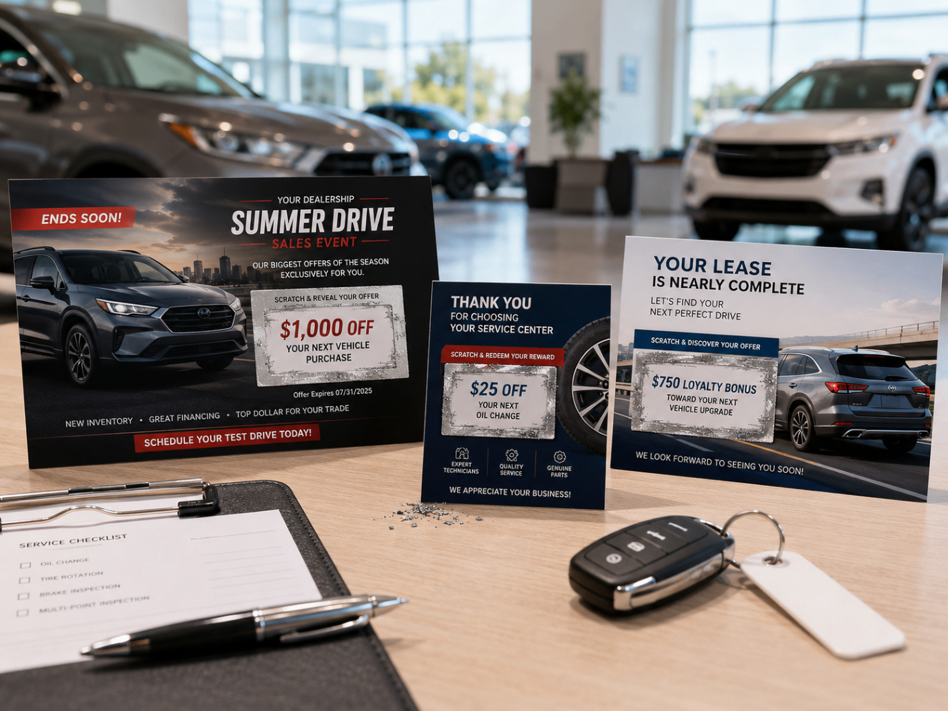 Auto dealers & service centers using custom scratch-off cards